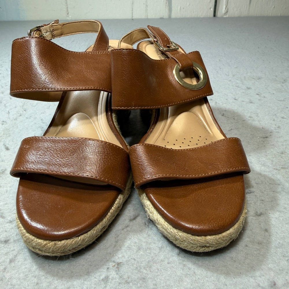 Abella Wedge Sandals Women Size 8.5 Brown Espadrille Platform True Comfort Shoes